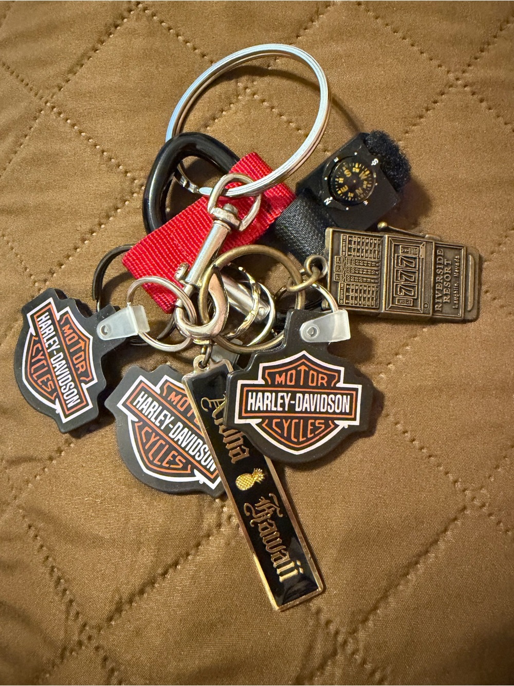 Harley-Davidson Black & Orange Logo Keychain Cluster with Brass Tags